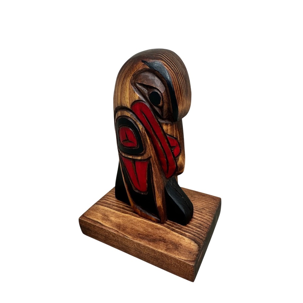 Vintage 6" Roberston Kwakiutl Raven Wood Carving Northwest Tribal Art Sculpture